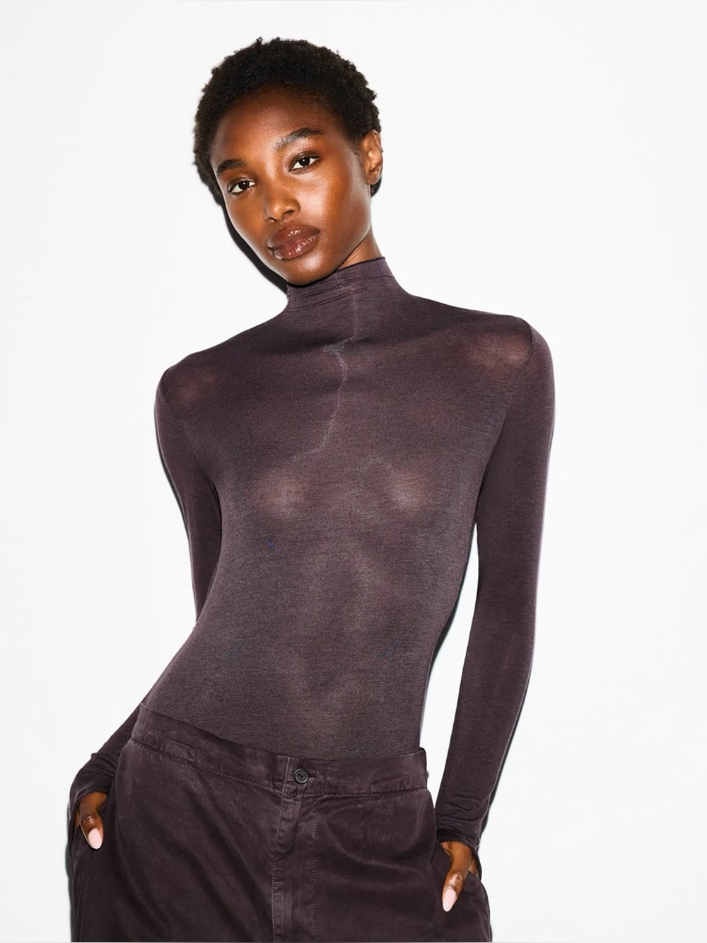 Skims sheer modal long sleeve turtleneck bodysuit
